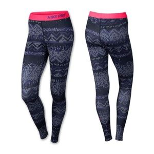 New Nike Pro hyperwarm fleece lined geometric nordic fair isle winter leggings